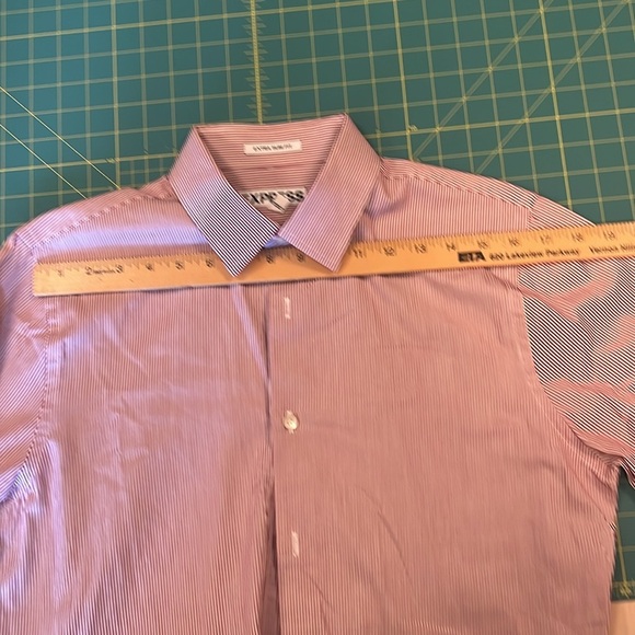 Mens pinstriped red white dress shirt M express dry cleaned extra slim fit - Picture 9 of 10